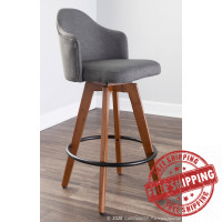 Lumisource B26-AHOYUP WLGY Ahoy Mid-Century Counter Stool in Walnut and Grey Fabric